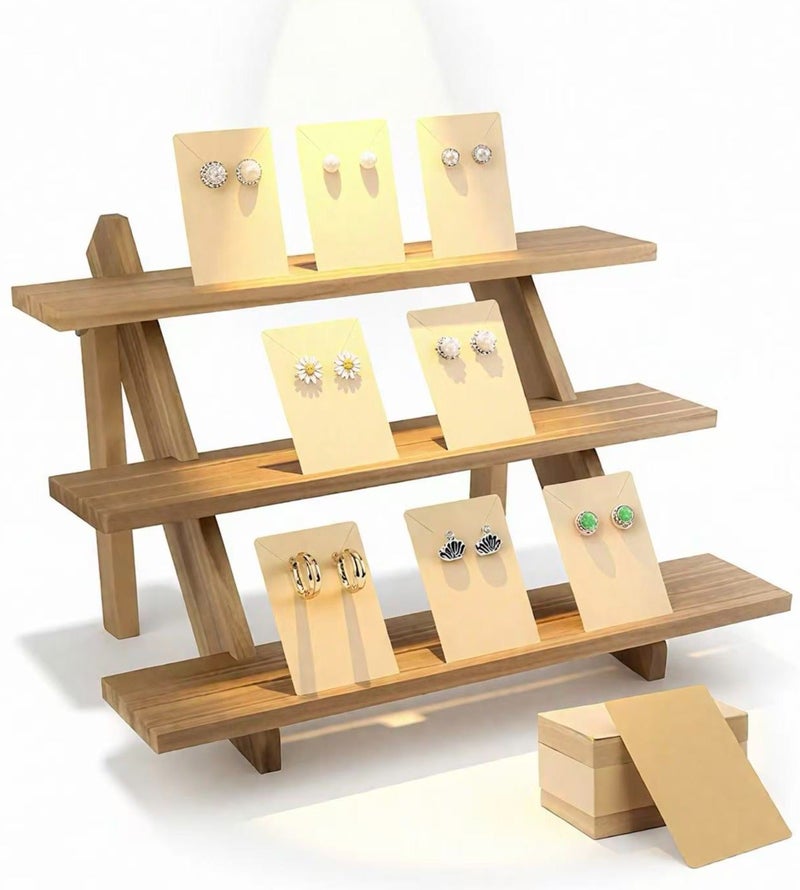 HPMY Multi-Functional Jewelry Storage Stand, 3-Tier Ornament Display Holder, Desk Organizer for Rings, Earrings & Necklaces - Brown - Image 1